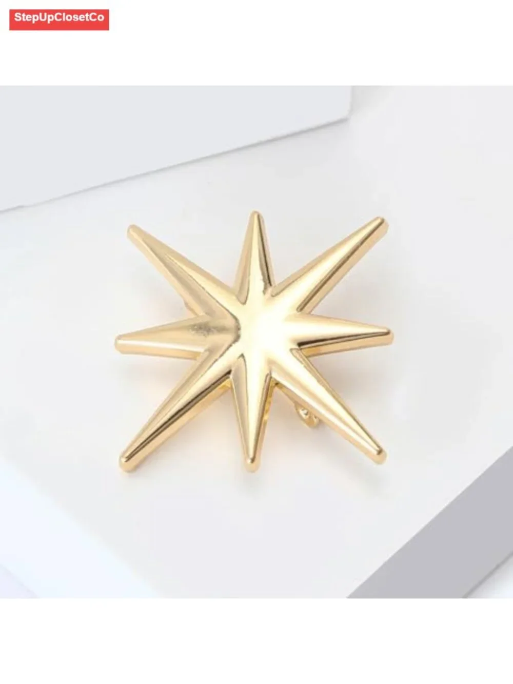 Gold Star Pin Stainless Steel Starburst Brooch for Women Hat Bag Dress